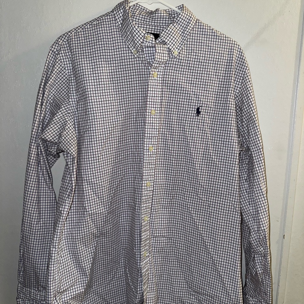 Polo Ralph Lauren Purple/White Checkered Long Sleeve Shirt - Size L/G